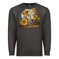 Smoke charolais cow with sunflowers Premium Sweatshirt - LillyAllenDesigns