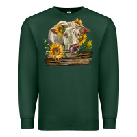 Sports Green charolais cow with sunflowers Premium Sweatshirt - LillyAllenDesigns