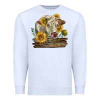 White charolais cow with sunflowers Premium Sweatshirt - LillyAllenDesigns