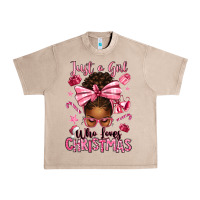 French Oak just a girl who loves pink christmas afro messy bu Urban Heavy Tee - texasbilliewilder