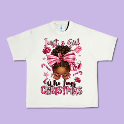 Just A Girl Who Loves Pink Christmas Afro Messy Bu Urban Heavy Tee Designed By Texasbilliewilder