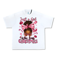 White just a girl who loves pink christmas afro messy bu Urban Heavy Tee - texasbilliewilder