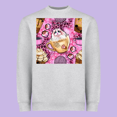 Cat Coffee Cups And Paw With Leopard And Glitter Seamless Pattern Bbs Heavyweight Sweatshirt Designed By Bundleandbundleshop