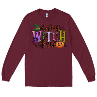 Burgundy resting witch face Long Sleeve Tee - CowGirlArtShop