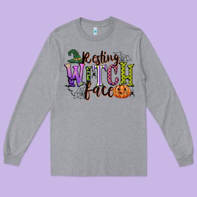 Resting Witch Face Long Sleeve Tee Designed By Cowgirlartshop