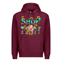 Burgundy show mom pig Premium Hoodie - RanaPortraitStore