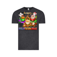Vintage Black happy hallothanksmas coffee cups with ghost turkey Vintage Tee - texasbilliewilder