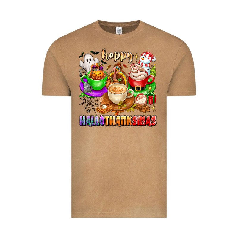 Happy Hallothanksmas Coffee Cups With Ghost Turkey Vintage Tee by texasbilliewilder | Teevron