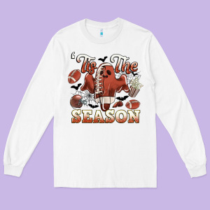 Tis The Season Football Halloween Long Sleeve Tee Designed By Cowgirlartshop