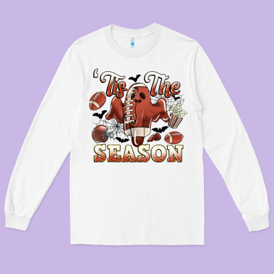 Tis The Season Football Halloween Long Sleeve Tee Designed By Cowgirlartshop