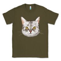 Army Green American Shorthair Cat Face Classic Tee - LillyAllenDesigns