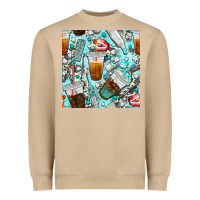 Mushroom dentist coffee cups toothpaste and teeth with cowhide seamless pattern Heavyweight Sweatshirt - BundleAndBundleShop