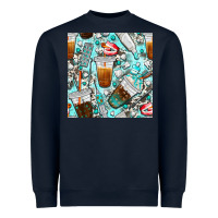 Navy dentist coffee cups toothpaste and teeth with cowhide seamless pattern Heavyweight Sweatshirt - BundleAndBundleShop