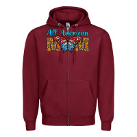 Burgundy All American Mom Butterfly Zipper Hoodie - LillyAllenDesigns