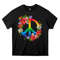Black Peace Pride LGBTQ+ And Flowers Heavy Core Tee - BundleAndBundleShop