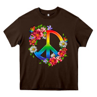 Chocolate Brown Peace Pride LGBTQ+ And Flowers Heavy Core Tee - BundleAndBundleShop