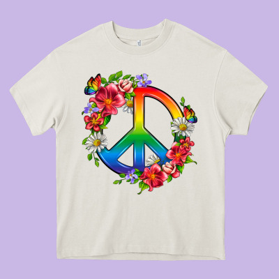 Peace Pride Lgbtq+ And Flowers Heavy Core Tee Designed By Bundleandbundleshop
