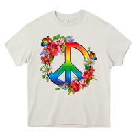 Cream Peace Pride LGBTQ+ And Flowers Heavy Core Tee - BundleAndBundleShop