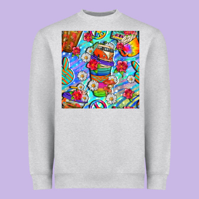 Hippie Coffee Cups And Flowers And Peace Seamless Pattern Bbs Heavyweight Sweatshirt Designed By Bundleandbundleshop