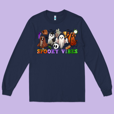 Spooky Vibes Sports Ghosts Long Sleeve Tee Designed By Cowgirlartshop