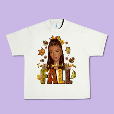 Just A Girl Who Loves Fall Afro Woman Urban Heavy Tee Designed By Nancycooperartshop