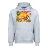 Heather Grey sunset beach background Urban Hoodie - BarkalooDesign