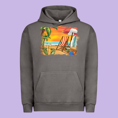 Sunset Beach Background Urban Hoodie Designed By Barkaloodesign