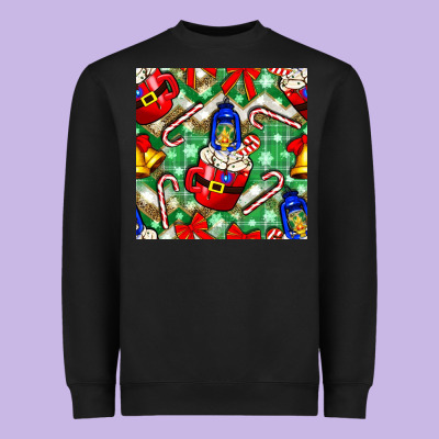 Christmas Coffee Cups Bell And Candy Cane With Leopard And Plaid Heavyweight Sweatshirt Designed By Bundleandbundleshop