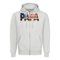 Dove Grey American Flag Papa 4th of July Zipper Hoodie - LillyAllenDesigns