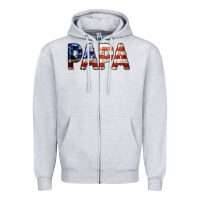 Heather Grey American Flag Papa 4th of July Zipper Hoodie - LillyAllenDesigns