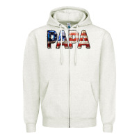Oatmeal Heather American Flag Papa 4th of July Zipper Hoodie - LillyAllenDesigns