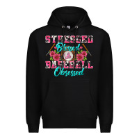 Black stressed blessed & baseball obsessed Premium Hoodie - BundleAndBundleShop