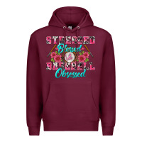 Burgundy stressed blessed & baseball obsessed Premium Hoodie - BundleAndBundleShop