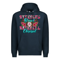 Navy stressed blessed & baseball obsessed Premium Hoodie - BundleAndBundleShop