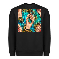 Black nail art with leopard and turquoise  gemstone seamless pattern bbs Heavyweight Sweatshirt - BundleAndBundleShop