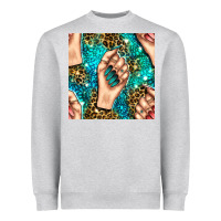 Heather Grey nail art with leopard and turquoise  gemstone seamless pattern bbs Heavyweight Sweatshirt - BundleAndBundleShop