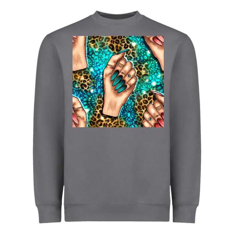 Nail Art With Leopard And Turquoise  Gemstone Seamless Pattern Bbs Heavyweight Sweatshirt by BundleAndBundleShop | Teevron