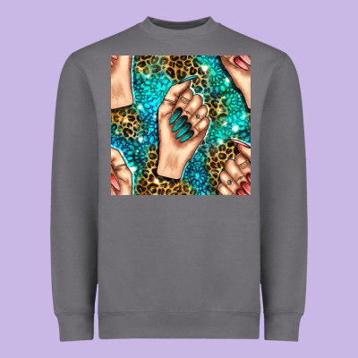 Nail Art With Leopard And Turquoise  Gemstone Seamless Pattern Bbs Heavyweight Sweatshirt Designed By Bundleandbundleshop