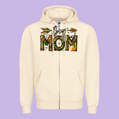 Boy Mom Zipper Hoodie Designed By Cowhidedigitalart