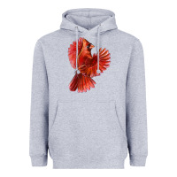 Heather Grey Flying Northern Cardinal Bird Heavyweight Hoodie - LillyAllenDesigns