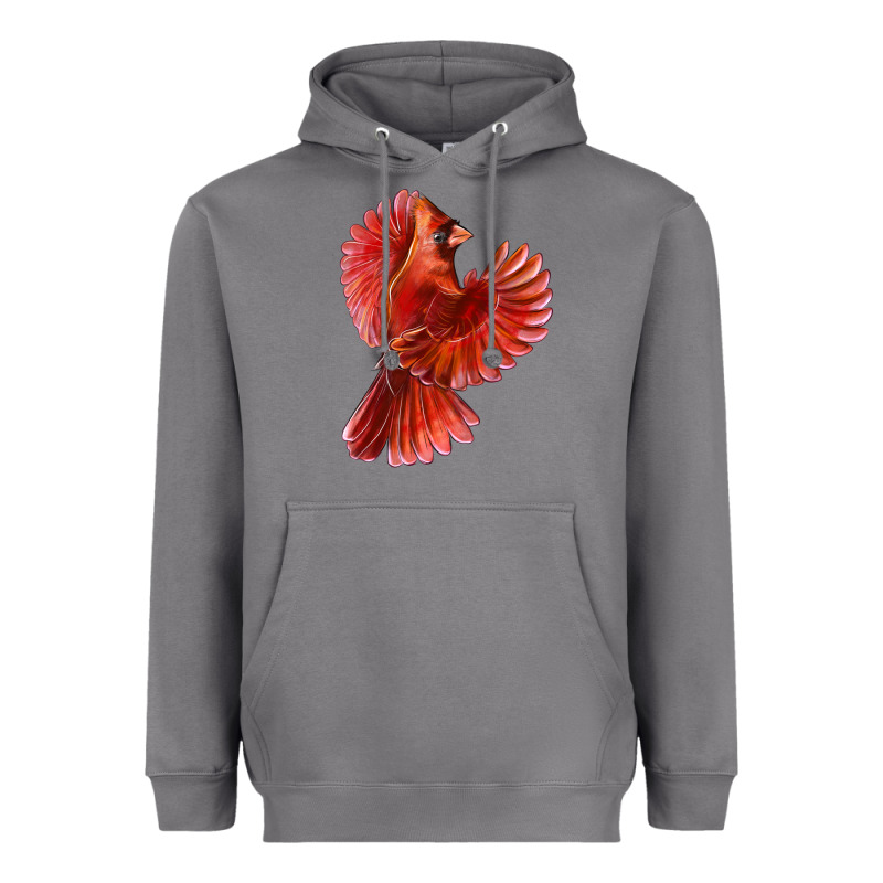 Flying Northern Cardinal Bird Heavyweight Hoodie by LillyAllenDesigns | Teevron