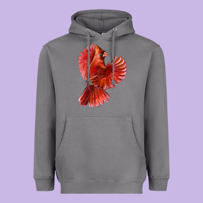 Flying Northern Cardinal Bird Heavyweight Hoodie Designed By Lillyallendesigns