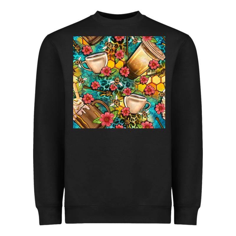 Honey And Bee Coffee Cup With Flowers And Leopard Seamless Pattern Bbs Heavyweight Sweatshirt by BundleAndBundleShop | Teevron