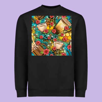 Honey And Bee Coffee Cup With Flowers And Leopard Seamless Pattern Bbs Heavyweight Sweatshirt Designed By Bundleandbundleshop