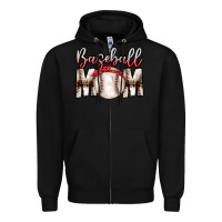 Black Baseball Mom Zipper Hoodie - CowhideDigitalArt