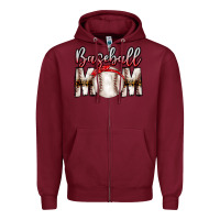 Burgundy Baseball Mom Zipper Hoodie - CowhideDigitalArt