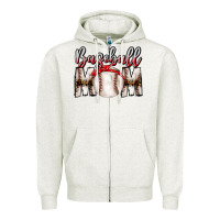 Oatmeal Heather Baseball Mom Zipper Hoodie - CowhideDigitalArt