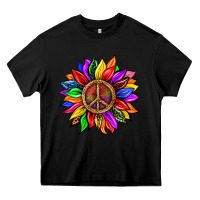 Black Pride LGBTQ+ Sunflower With Peace Heavy Core Tee - BundleAndBundleShop