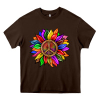 Chocolate Brown Pride LGBTQ+ Sunflower With Peace Heavy Core Tee - BundleAndBundleShop