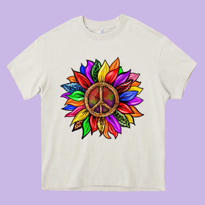 Pride Lgbtq+ Sunflower With Peace Heavy Core Tee Designed By Bundleandbundleshop